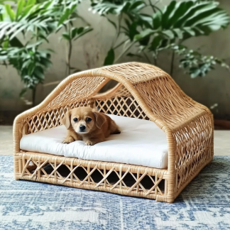 Pet bed, wicker dog bed, cat bed, American-style retro solid wood animal house furniture, Teddy Bichon Frise dog mattress