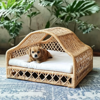 Pet bed, wicker dog bed, cat bed, American-style retro solid wood animal house furniture, Teddy Bichon Frise dog mattress