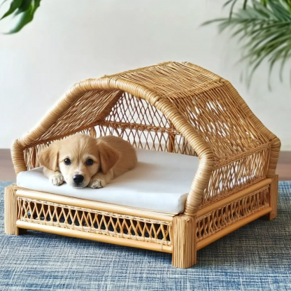 Pet bed, wicker dog bed, cat bed, American-style retro solid wood animal house furniture, Teddy Bichon Frise dog mattress - Image 9