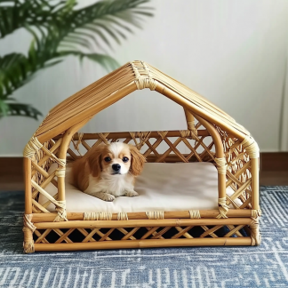 Pet bed, wicker dog bed, cat bed, American-style retro solid wood animal house furniture, Teddy Bichon Frise dog mattress