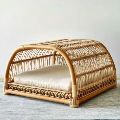 Pet bed, wicker dog bed, cat bed, American-style retro solid wood animal house furniture, Teddy Bichon Frise dog mattress - Image 6
