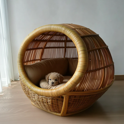 Pet bed, wicker dog bed, cat bed, American-style retro solid wood animal house furniture, Teddy Bichon Frise dog mattressv - Image 8