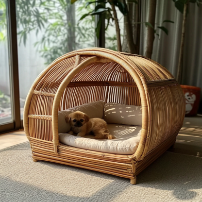 Pet bed, wicker dog bed, cat bed, American-style retro solid wood animal house furniture, Teddy Bichon Frise dog mattressv - Image 7