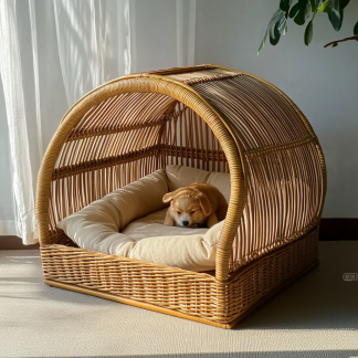 Pet bed, wicker dog bed, cat bed, American-style retro solid wood animal house furniture, Teddy Bichon Frise dog mattressv