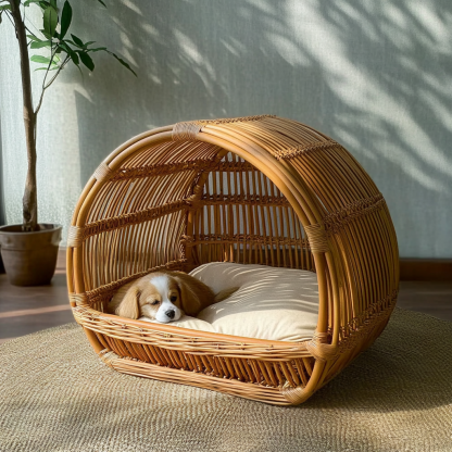 Pet bed, wicker dog bed, cat bed, American-style retro solid wood animal house furniture, Teddy Bichon Frise dog mattress - Image 8