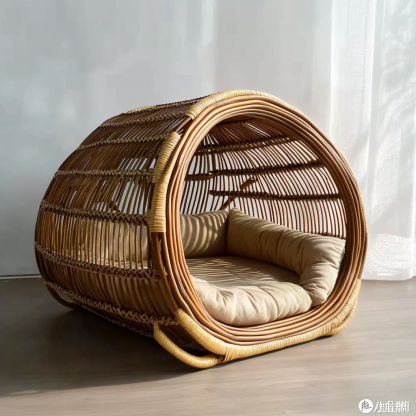 Pet bed, wicker dog bed, cat bed, American-style retro solid wood animal house furniture, Teddy Bichon Frise dog mattress - Image 6