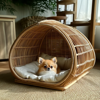 Pet bed, wicker dog bed, cat bed, American-style retro solid wood animal house furniture, Teddy Bichon Frise dog mattress - Image 7