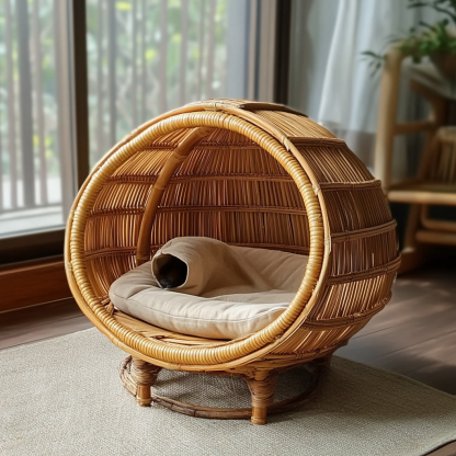 Pet bed, wicker dog bed, cat bed, American-style retro solid wood animal house furniture, Teddy Bichon Frise dog mattress - Image 9