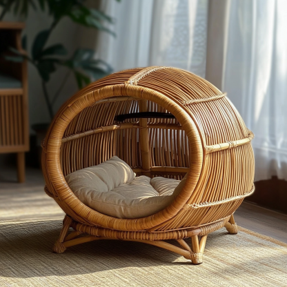 Pet bed, wicker dog bed, cat bed, American-style retro solid wood animal house furniture, Teddy Bichon Frise dog mattress - Image 8
