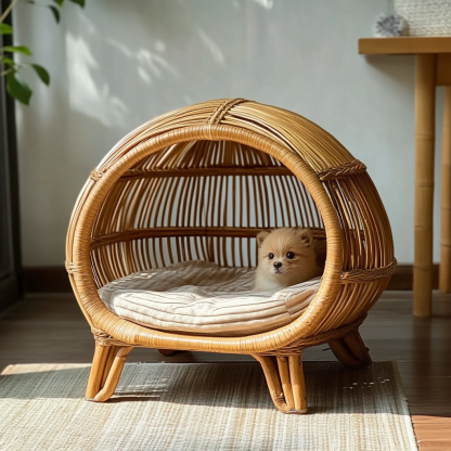 Pet bed, wicker dog bed, cat bed, American-style retro solid wood animal house furniture, Teddy Bichon Frise dog mattress - Image 7