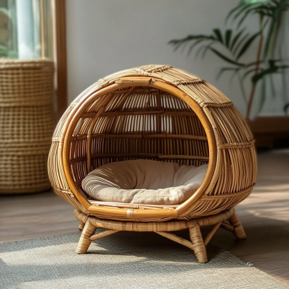Pet bed, wicker dog bed, cat bed, American-style retro solid wood animal house furniture, Teddy Bichon Frise dog mattress - Image 9