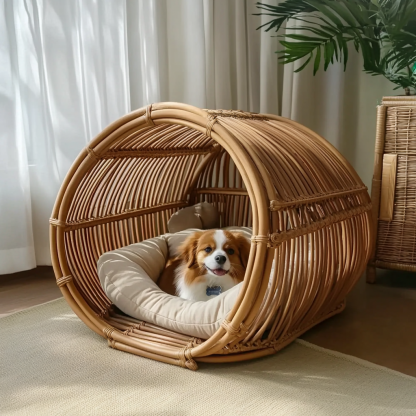 Pet bed, wicker dog bed, cat bed, American-style retro solid wood animal house furniture, Teddy Bichon Frise dog mattressv - Image 11