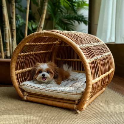 Pet bed, wicker dog bed, cat bed, American-style retro solid wood animal house furniture, Teddy Bichon Frise dog mattress - Image 10
