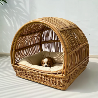 Pet bed, wicker dog bed, cat bed, American-style retro solid wood animal house furniture, Teddy Bichon Frise dog mattress - Image 9