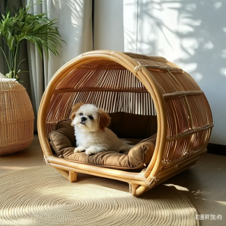 Pet bed, wicker dog bed, cat bed, American-style retro solid wood animal house furniture, Teddy Bichon Frise dog mattress