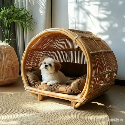 Pet bed, wicker dog bed, cat bed, American-style retro solid wood animal house furniture, Teddy Bichon Frise dog mattress