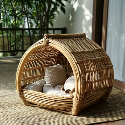 Pet bed, wicker dog bed, cat bed, American-style retro solid wood animal house furniture, Teddy Bichon Frise dog mattress - Image 4