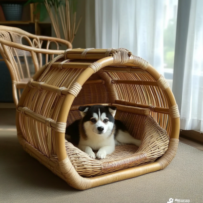 Pet bed, wicker dog bed, cat bed, American-style retro solid wood animal house furniture, Teddy Bichon Frise dog mattress - Image 3