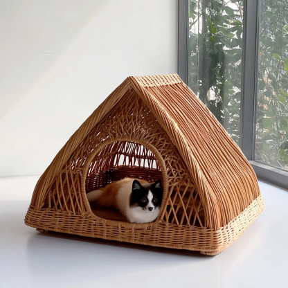 Pet bed, wicker dog bed, cat bed, American-style retro solid wood animal house furniture, Teddy Bichon Frise dog mattress - Image 7
