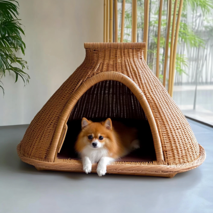 Pet bed, wicker dog bed, cat bed, American-style retro solid wood animal house furniture, Teddy Bichon Frise dog mattress - Image 5