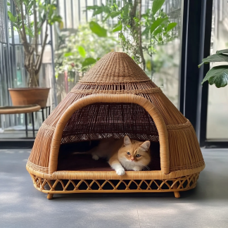 Pet bed, wicker dog bed, cat bed, American-style retro solid wood animal house furniture, Teddy Bichon Frise dog mattress