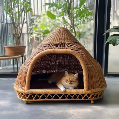Pet bed, wicker dog bed, cat bed, American-style retro solid wood animal house furniture, Teddy Bichon Frise dog mattress