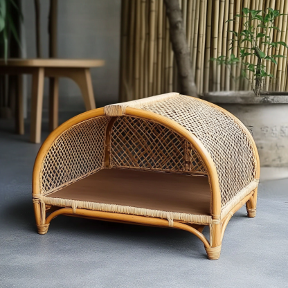 Pet bed, wicker dog bed, cat bed, American-style retro solid wood animal house furniture, Teddy Bichon Frise dog mattress - Image 7