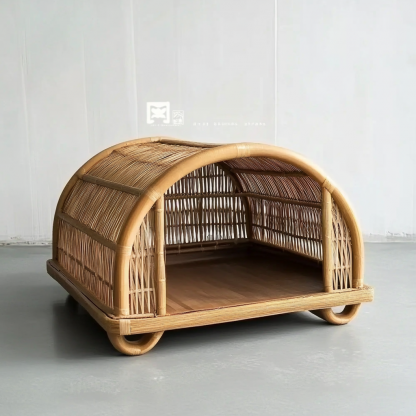 Pet bed, wicker dog bed, cat bed, American-style retro solid wood animal house furniture, Teddy Bichon Frise dog mattress - Image 6