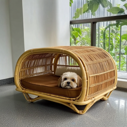 Pet bed, wicker dog bed, cat bed, American-style retro solid wood animal house furniture, Teddy Bichon Frise dog mattress - Image 4