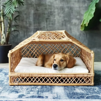 Pet bed, wicker dog bed, cat bed, American-style retro solid wood animal house furniture, Teddy Bichon Frise dog mattress