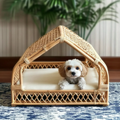 Pet bed, wicker dog bed, cat bed, American-style retro solid wood animal house furniture, Teddy Bichon Frise dog mattress - Image 7