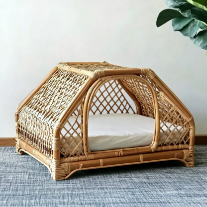 Pet bed, wicker dog bed, cat bed, American-style retro solid wood animal house furniture, Teddy Bichon Frise dog mattress - Image 6