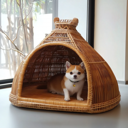 Pet bed, wicker dog bed, cat bed, American-style retro solid wood animal house furniture, Teddy Bichon Frise dog mattress - Image 10