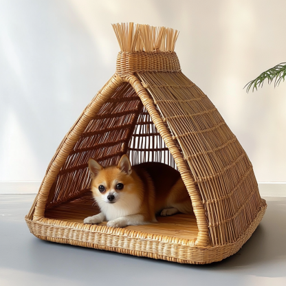 Pet bed, wicker dog bed, cat bed, American-style retro solid wood animal house furniture, Teddy Bichon Frise dog mattress - Image 9