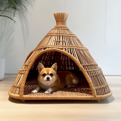 Pet bed, wicker dog bed, cat bed, American-style retro solid wood animal house furniture, Teddy Bichon Frise dog mattress - Image 8