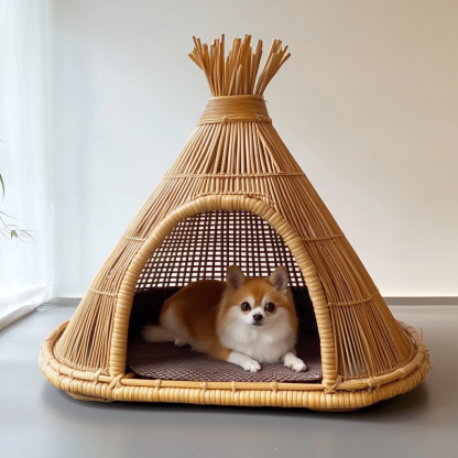 Pet bed, wicker dog bed, cat bed, American-style retro solid wood animal house furniture, Teddy Bichon Frise dog mattress