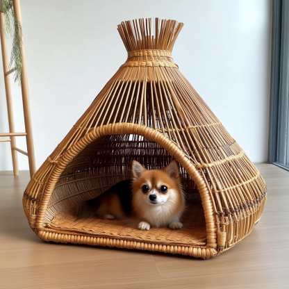 Pet bed, wicker dog bed, cat bed, American-style retro solid wood animal house furniture, Teddy Bichon Frise dog mattress - Image 11