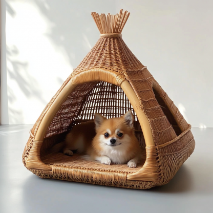 Pet bed, wicker dog bed, cat bed, American-style retro solid wood animal house furniture, Teddy Bichon Frise dog mattress - Image 10