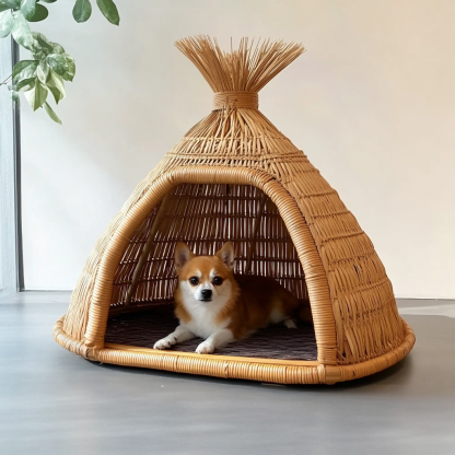 Pet bed, wicker dog bed, cat bed, American-style retro solid wood animal house furniture, Teddy Bichon Frise dog mattress - Image 6