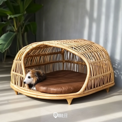 Pet bed, wicker dog bed, cat bed, American-style retro solid wood animal house furniture, Teddy Bichon Frise dog mattress - Image 11