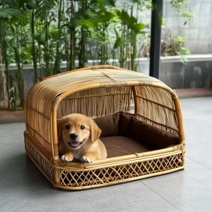 Pet bed, wicker dog bed, cat bed, American-style retro solid wood animal house furniture, Teddy Bichon Frise dog mattress - Image 10