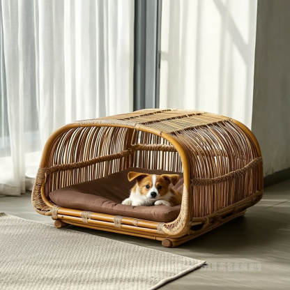 Pet bed, wicker dog bed, cat bed, American-style retro solid wood animal house furniture, Teddy Bichon Frise dog mattress - Image 8