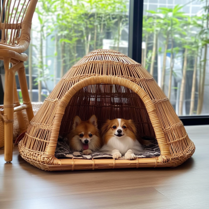 Pet bed, wicker dog bed, cat bed, American-style retro solid wood animal house furniture, Teddy Bichon Frise dog mattress - Image 11