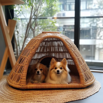 Pet bed, wicker dog bed, cat bed, American-style retro solid wood animal house furniture, Teddy Bichon Frise dog mattress - Image 10