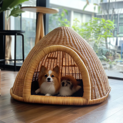 Pet bed, wicker dog bed, cat bed, American-style retro solid wood animal house furniture, Teddy Bichon Frise dog mattress - Image 9
