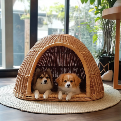Pet bed, wicker dog bed, cat bed, American-style retro solid wood animal house furniture, Teddy Bichon Frise dog mattress - Image 8