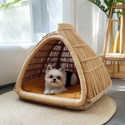 Pet bed, wicker dog bed, cat bed, American-style retro solid wood animal house furniture, Teddy Bichon Frise dog mattress - Image 11