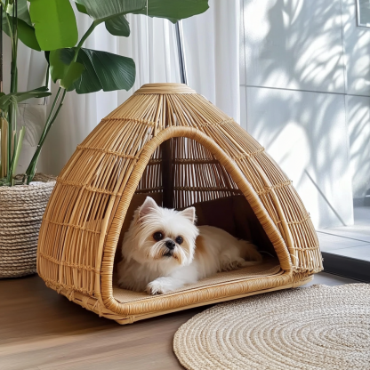 Pet bed, wicker dog bed, cat bed, American-style retro solid wood animal house furniture, Teddy Bichon Frise dog mattress - Image 10