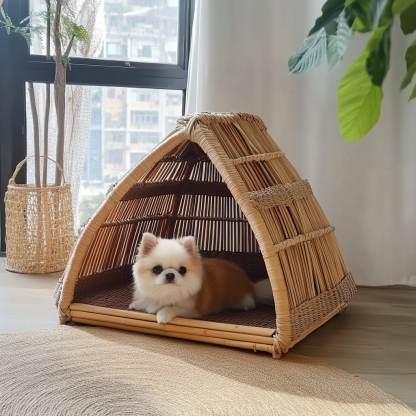 Pet bed, wicker dog bed, cat bed, American-style retro solid wood animal house furniture, Teddy Bichon Frise dog mattress - Image 9