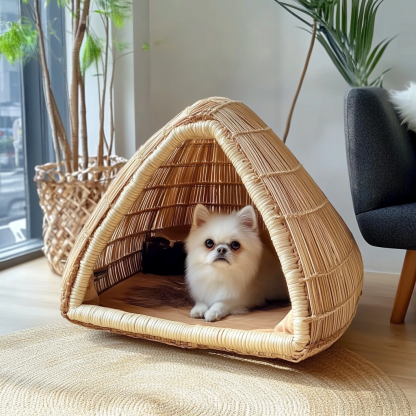 Pet bed, wicker dog bed, cat bed, American-style retro solid wood animal house furniture, Teddy Bichon Frise dog mattress - Image 8